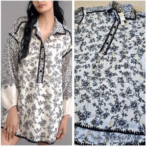 NWT Anthropologie Oversized Puff Sleeve Mini Shirt Dress XS